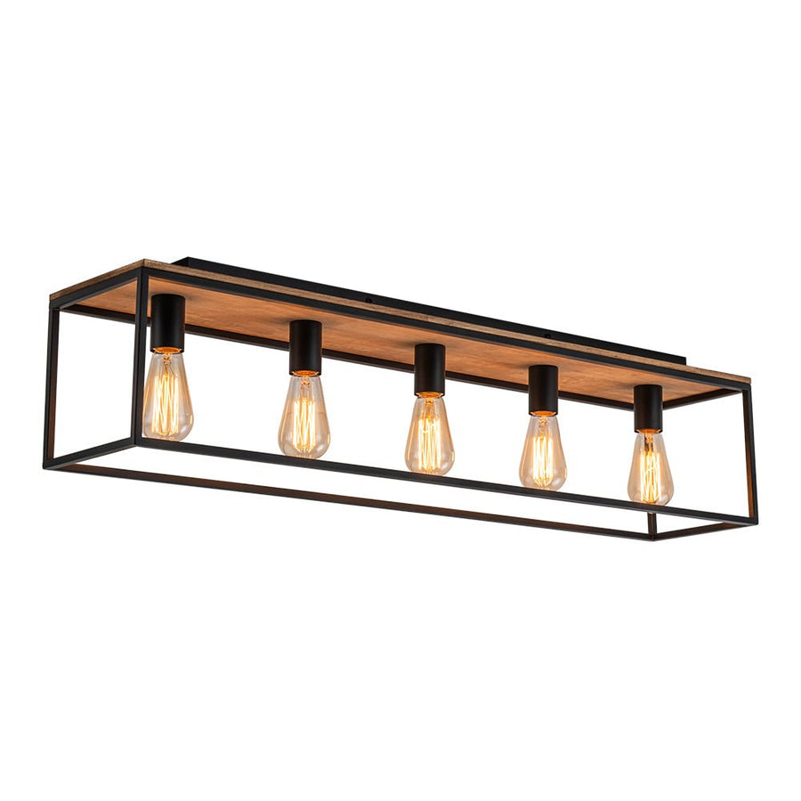 Farmhouze Light-5-Light Rectangular Cage Flush Mount Ceiling Light-Ceiling Light-Black-