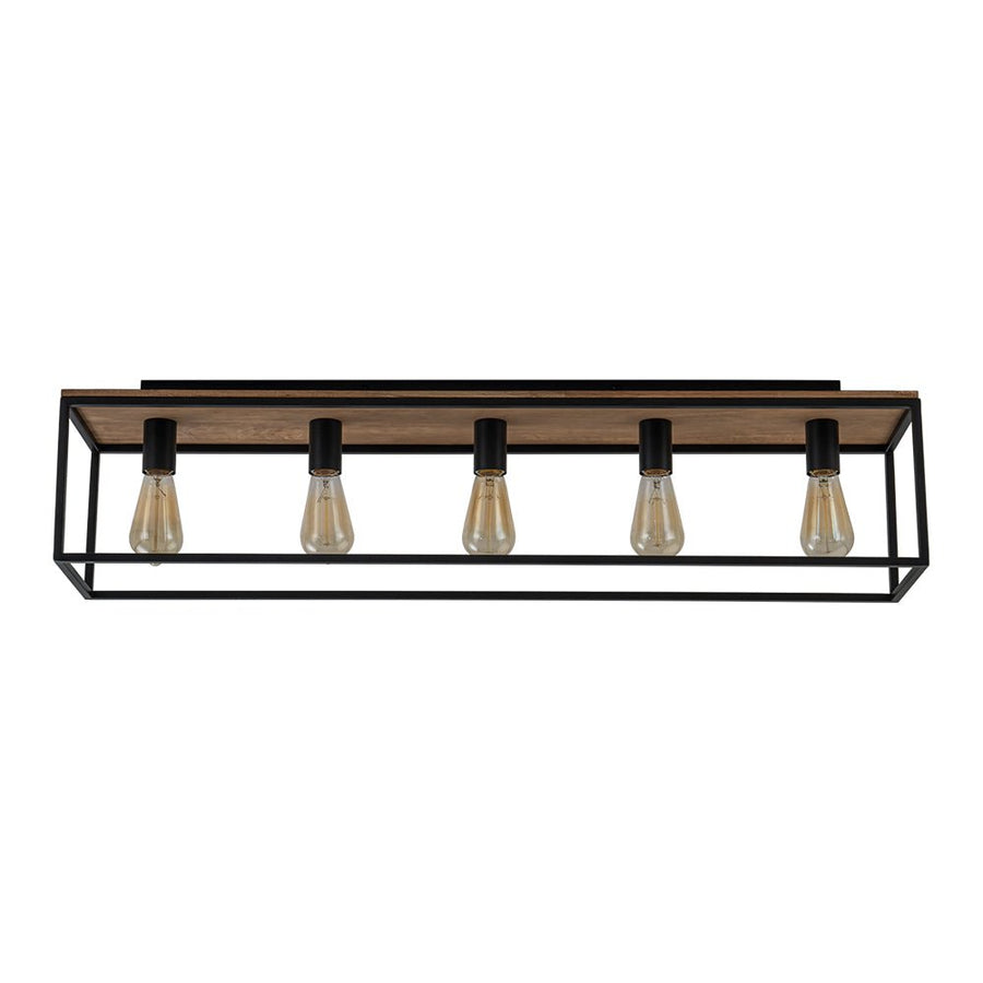 Farmhouze Light-5-Light Rectangular Cage Flush Mount Ceiling Light-Ceiling Light-Black-