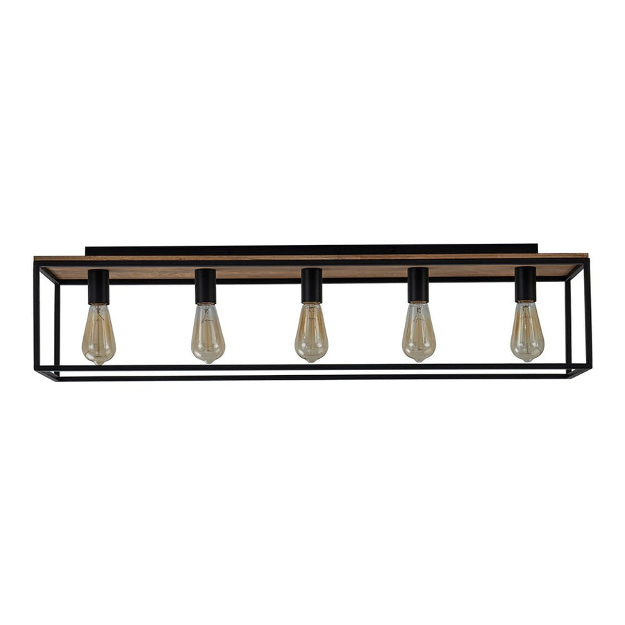 Farmhouze Light-5-Light Rectangular Cage Flush Mount Ceiling Light-Ceiling Light-Black-