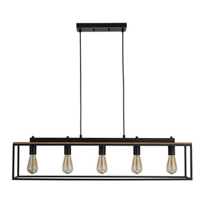 Farmhouze Light-5-Light Rectangular Cage Kitchen Island Pendant-Chandelier-Black-