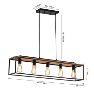 Farmhouze Light-5-Light Rectangular Cage Kitchen Island Pendant-Chandelier-Black-