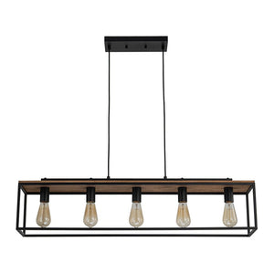 Farmhouze Light-5-Light Rectangular Cage Kitchen Island Pendant-Chandelier-Black-