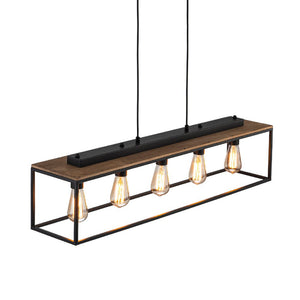 Farmhouze Light-5-Light Rectangular Cage Kitchen Island Pendant-Chandelier-Black-