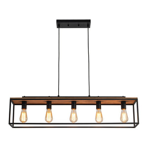 Farmhouze Light-5-Light Rectangular Cage Kitchen Island Pendant-Chandelier-Black-