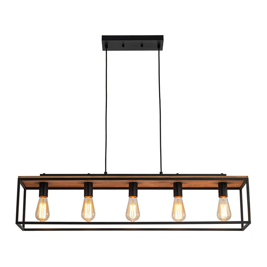 Farmhouze Light-5-Light Rectangular Cage Kitchen Island Pendant-Chandelier-Black-