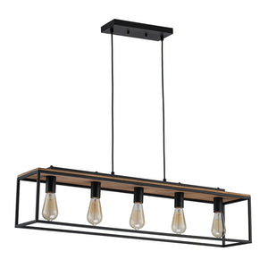 Farmhouze Light-5-Light Rectangular Cage Kitchen Island Pendant-Chandelier-Black-