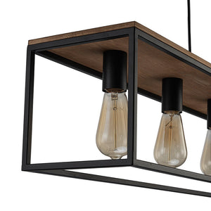 Farmhouze Light-5-Light Rectangular Cage Kitchen Island Pendant-Chandelier-Black-