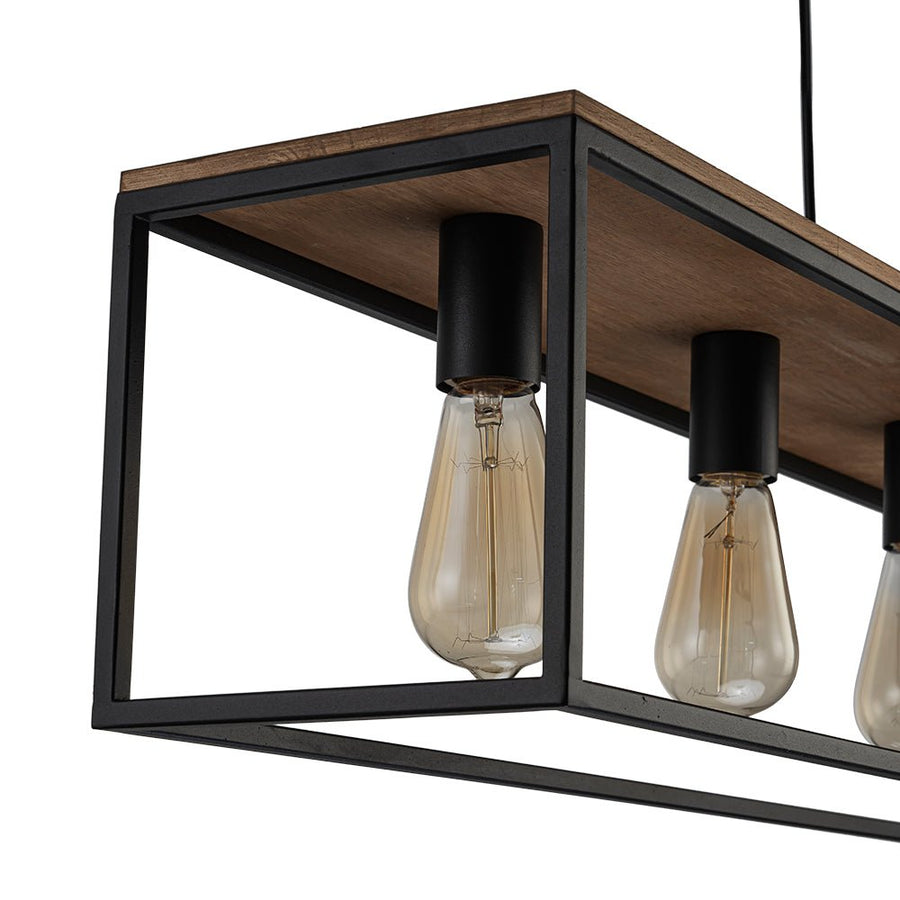 Farmhouze Light-5-Light Rectangular Cage Kitchen Island Pendant-Chandelier-Black-