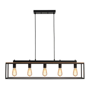 Farmhouze Light-5-Light Rectangular Cage Kitchen Island Pendant-Chandelier-Black-