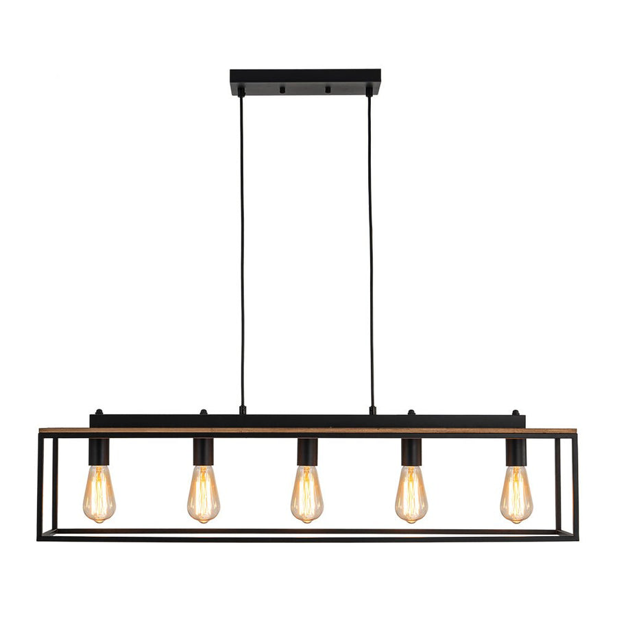 Farmhouze Light-5-Light Rectangular Cage Kitchen Island Pendant-Chandelier-Black-