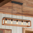 Load image into Gallery viewer, Farmhouze Light - 5 - light Wood Rectangle Cage Island Chandelier / Semi Flush Mount - Ceiling Light - 39.4 in. - 
