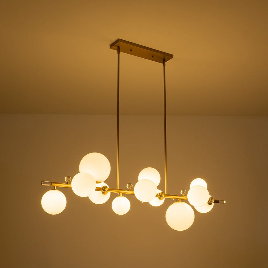 Farmhouze Light - 56” Modern Milky Glass Globe Island Pendant Chandelier - Chandelier - Brass - 