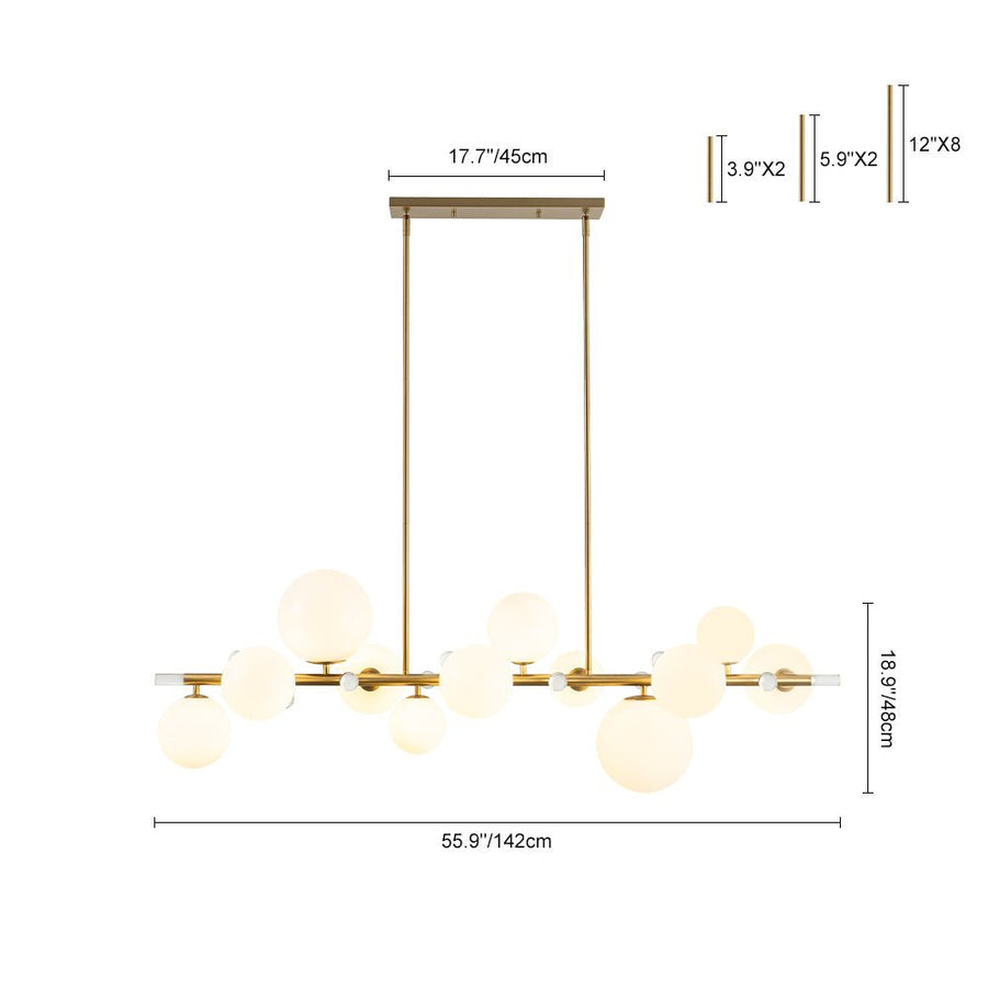 Farmhouze Light - 56” Modern Milky Glass Globe Island Pendant Chandelier - Chandelier - Brass - 