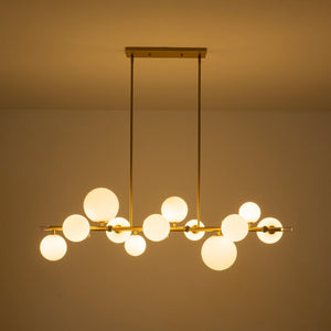 Farmhouze Light - 56” Modern Milky Glass Globe Island Pendant Chandelier - Chandelier - Brass - 