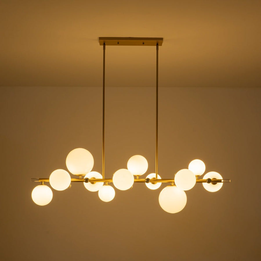 Farmhouze Light - 56” Modern Milky Glass Globe Island Pendant Chandelier - Chandelier - Brass - 