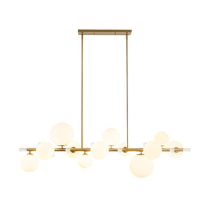 Farmhouze Light - 56” Modern Milky Glass Globe Island Pendant Chandelier - Chandelier - Brass - 