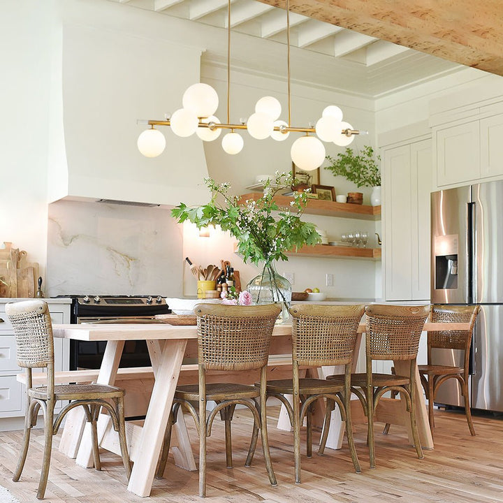 Farmhouze Light - 56” Modern Milky Glass Globe Island Pendant Chandelier - Chandelier - Brass - 