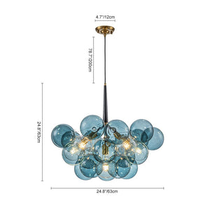 Farmhouze Light - 6 - Light DimmableCluster Glass Globe Blue Bubble Chandelier - Chandelier - Black + Brass - 