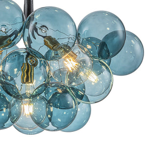 Farmhouze Light - 6 - Light DimmableCluster Glass Globe Blue Bubble Chandelier - Chandelier - Black + Brass - 