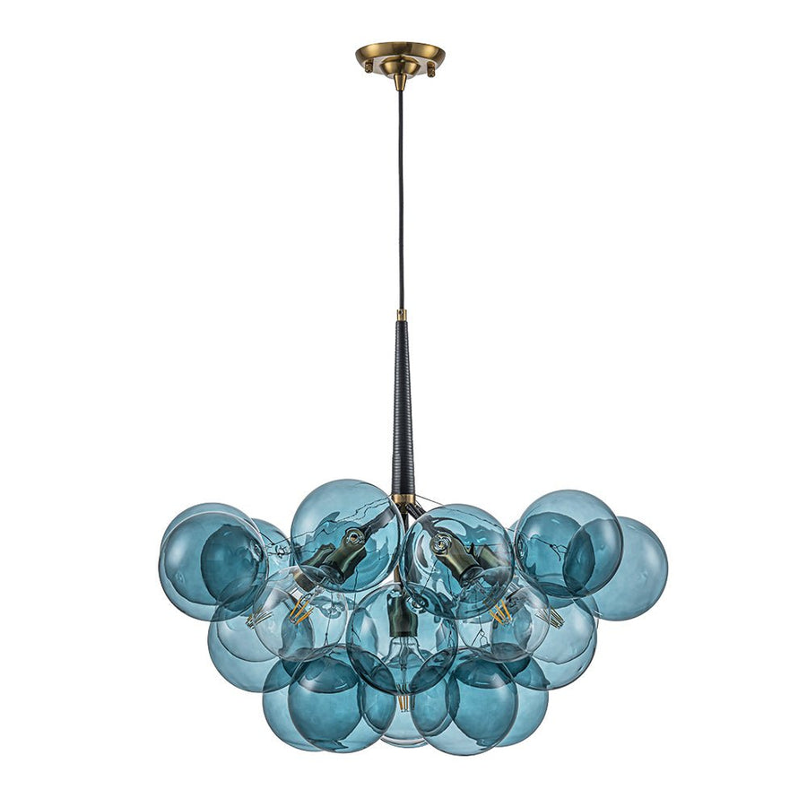 Farmhouze Light - 6 - Light DimmableCluster Glass Globe Blue Bubble Chandelier - Chandelier - Black + Brass - 