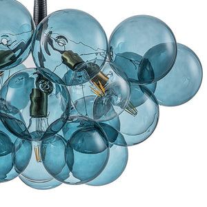 Farmhouze Light - 6 - Light DimmableCluster Glass Globe Blue Bubble Chandelier - Chandelier - Black + Brass - 