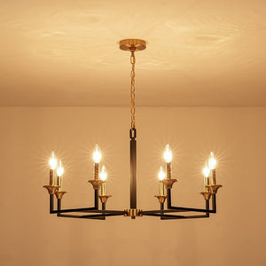 Farmhouze Light - 8 - Light Farmhouse Black Brass Candle Style Chandelier - Chandelier - 29 in - 