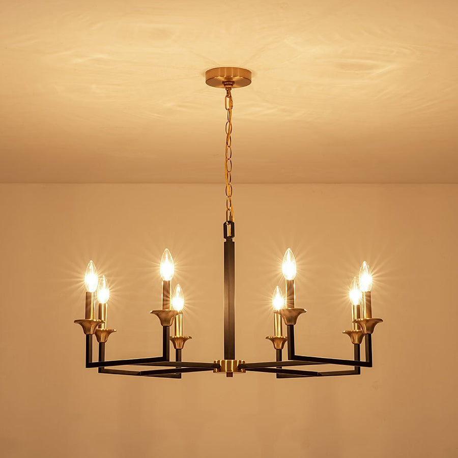 Farmhouze Light - 8 - Light Farmhouse Black Brass Candle Style Chandelier - Chandelier - 29 in - 