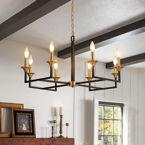 Farmhouze Light - 8 - Light Farmhouse Black Brass Candle Style Chandelier - Chandelier - 29 in - 