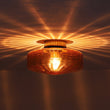 Load image into Gallery viewer, Farmhouze Light - Amber Reeded Glass Drum Single Semi Flush Ceiling Light - Ceiling Light - Amber Glass - 
