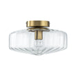 Load image into Gallery viewer, Farmhouze Light-Amber Reeded Glass Drum Single Semi Flush Ceiling Light-Ceiling Light-Clear Glass-
