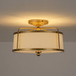 Load image into Gallery viewer, Farmhouze Light-Antique Brass Linen Fabric Tapered Drum Cage Ceiling Light-Ceiling Light-Gold-
