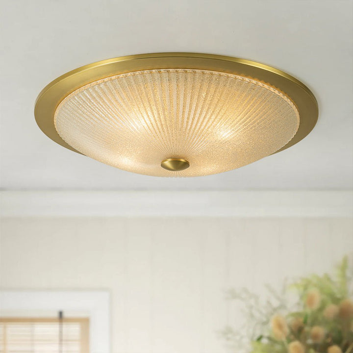 Farmhouze Light - Antique Brass Textured Glass Round Ceiling Light - Ceiling Light - 23in - 