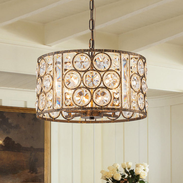 Farmhouze Light - Antique Luxury Crystal Drum Cage Chandelier - Chandelier - Black - 