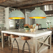 Load image into Gallery viewer, Farmhouze Light - Antiqued Teal Patina Oversized Dome Pendant with Gold Distressing - Chandelier - 23.6 in - 
