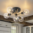 Load image into Gallery viewer, Farmhouze Light - Black Brass 5 - Light Glass Globe Sputnik Semi Flush Mount - Ceiling Light - Clear Glass - 
