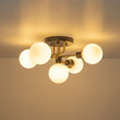 Load image into Gallery viewer, Farmhouze Light - Black Brass 5 - Light Glass Globe Sputnik Semi Flush Mount - Ceiling Light - Clear Glass - 
