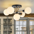 Load image into Gallery viewer, Farmhouze Light - Black Brass 5 - Light Glass Globe Sputnik Semi Flush Mount - Ceiling Light - White Glass - 
