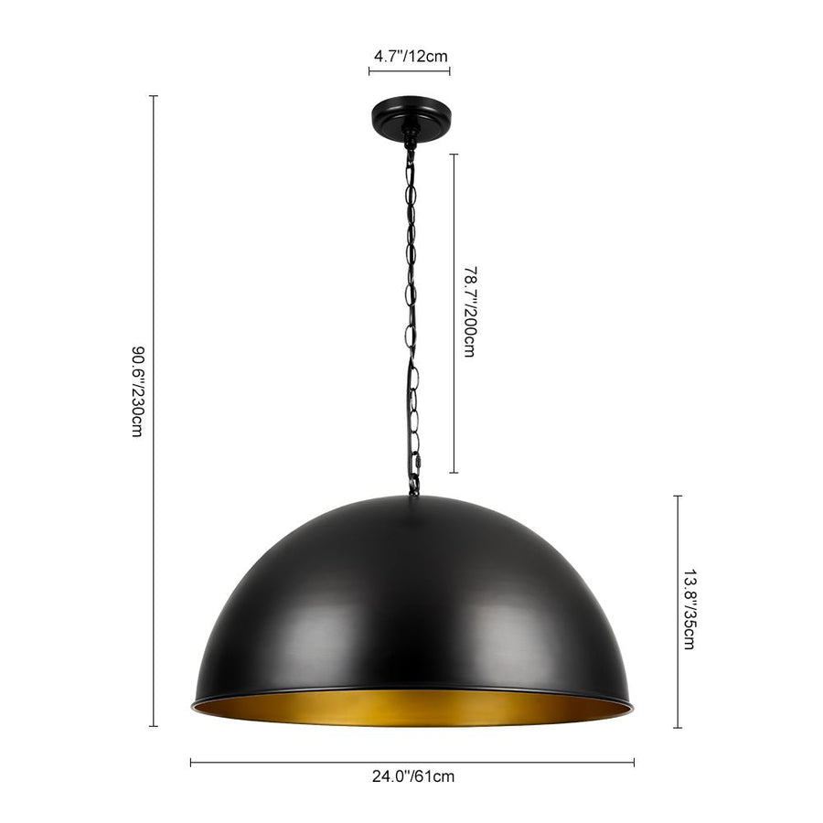 Farmhouze Light - Black Gold Industrial Oversized Metal Dome Pendant Light - Pendant - 15 in - 