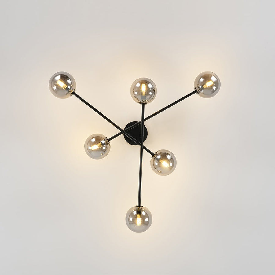 Farmhouze Light - Black Linear Smoked Glass Globe Sputnik Ceiling Light - Ceiling Light - Black - 