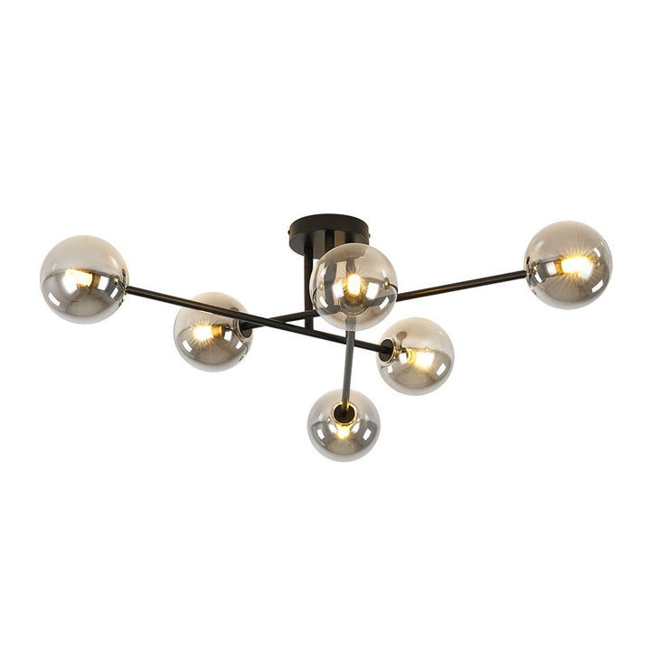 Farmhouze Light - Black Linear Smoked Glass Globe Sputnik Ceiling Light - Ceiling Light - Black - 