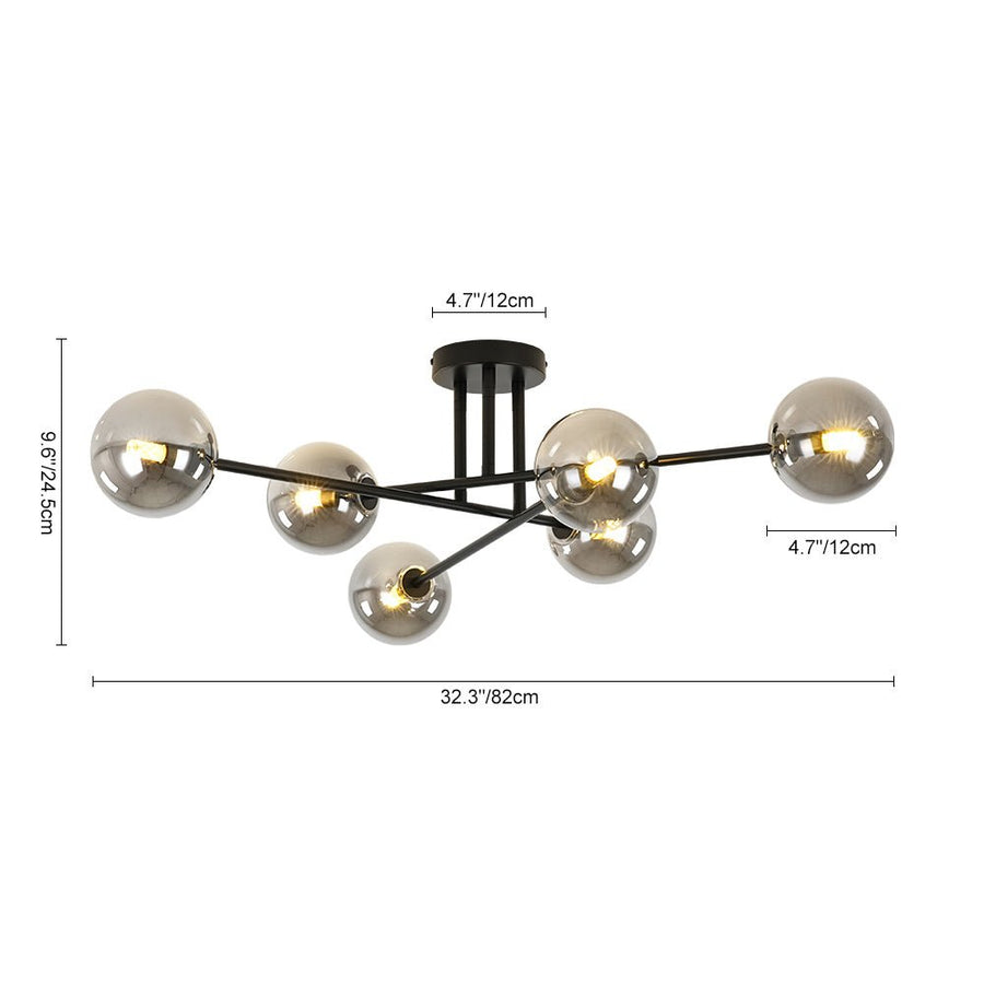 Farmhouze Light - Black Linear Smoked Glass Globe Sputnik Ceiling Light - Ceiling Light - Black - 