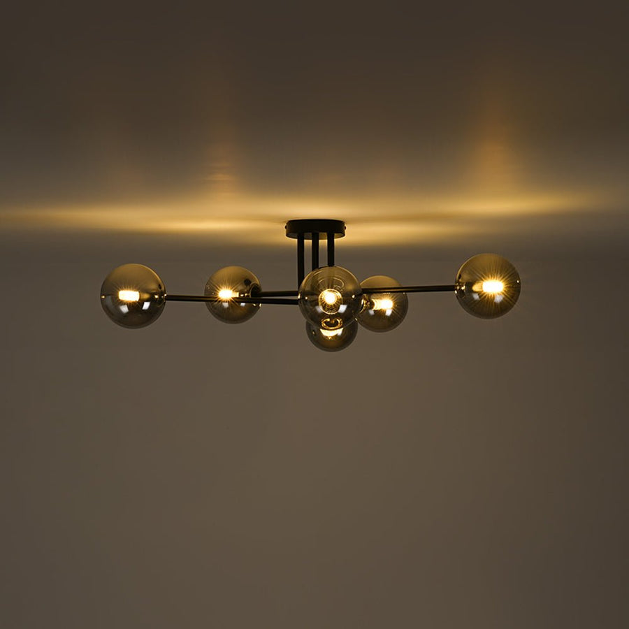 Farmhouze Light - Black Linear Smoked Glass Globe Sputnik Ceiling Light - Ceiling Light - Black - 