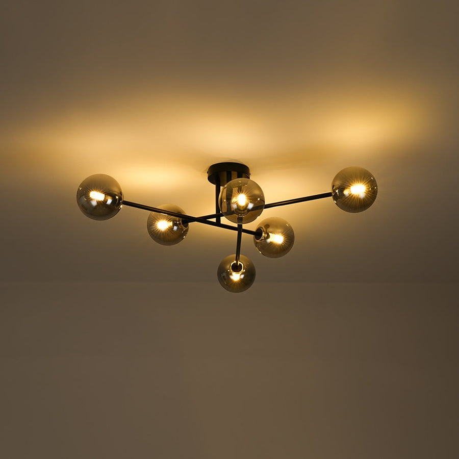 Farmhouze Light - Black Linear Smoked Glass Globe Sputnik Ceiling Light - Ceiling Light - Black - 