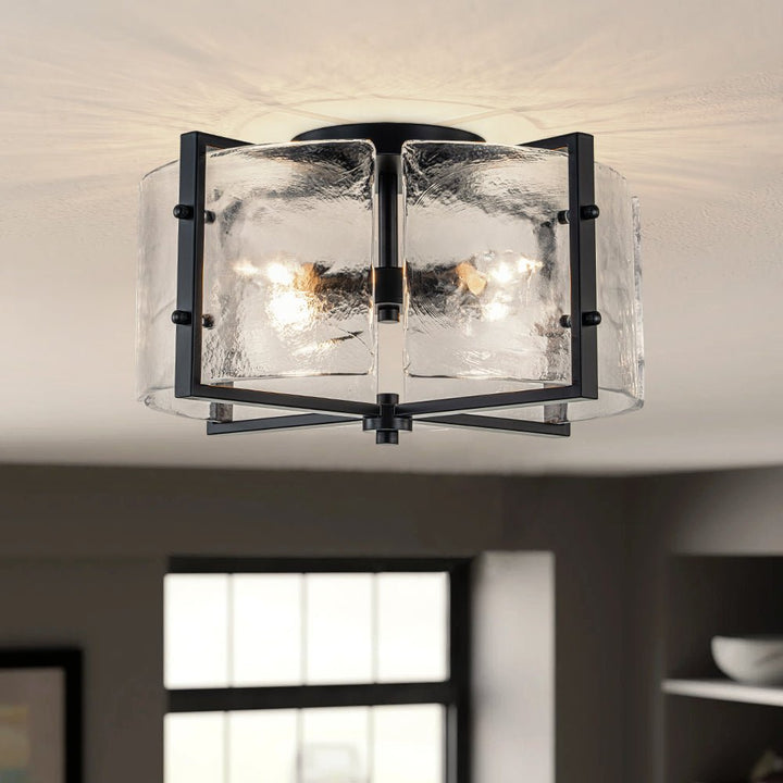 Farmhouze Light-Black Water Glass Round Semi Flush Mount Ceiling Light-Ceiling Light-Black-