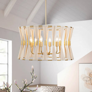 Farmhouze Light-Boho Rope 6-Light Brass Drum Lantern Pendant--Bleached-