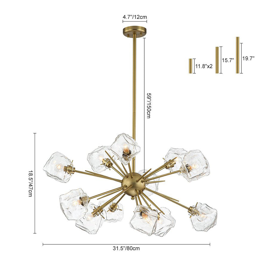 Farmhouze Light - Brass 12 - Light Ice Glass Shade Sputnik Chandelier - Chandelier - 12 - Light - Brass