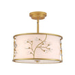 Load image into Gallery viewer, Farmhouze Light-Brass 3-Light Crystal Flower Fabric Drum Lantern Semi Flush Mount-Ceiling Light-15.7 in-
