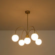 Load image into Gallery viewer, Farmhouze Light - Brass 5 - Light Arched Arm Milky Glass Globe Round Chandelier - Chandelier - 30 in - 
