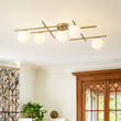 Load image into Gallery viewer, Farmhouze Light-Brass 5-Light Linear Opal Glass Globe Sputnik Semi Flush-Chandelier-Brass-
