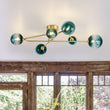 Load image into Gallery viewer, Farmhouze Light-Brass 6-Light Blue Glass Globe Abstract Sputnik Ceiling Light-Ceiling Light-Blue Bubble-

